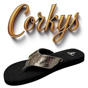 Corkys Sandals Womens Size 11 Lumi Casual Slip On Flip Flops Pewter Faux Leather